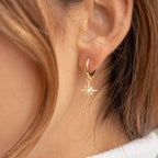 Opal Starburst Charm Huggies Silver 18K Gold Plated