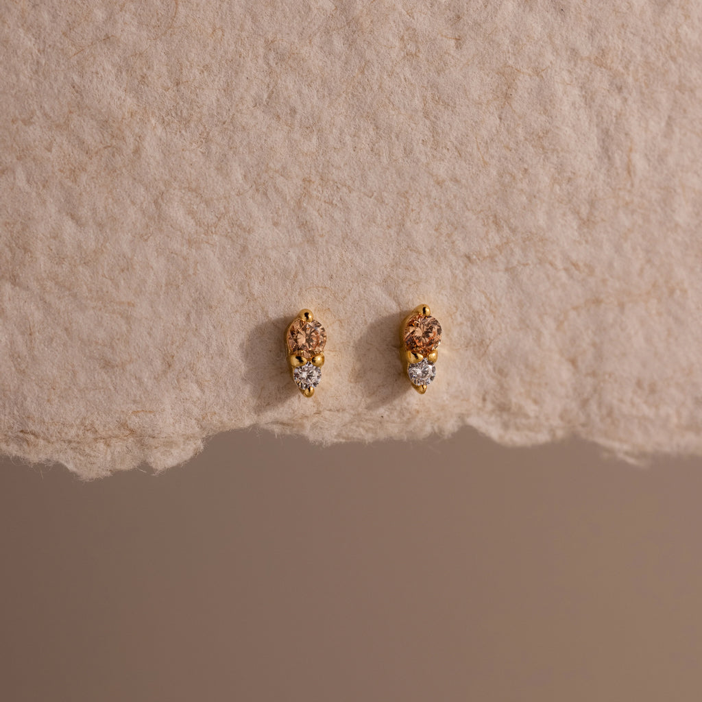 Diamond Birthstone Duo Flatback Studs Silver 18K Gold Plated
