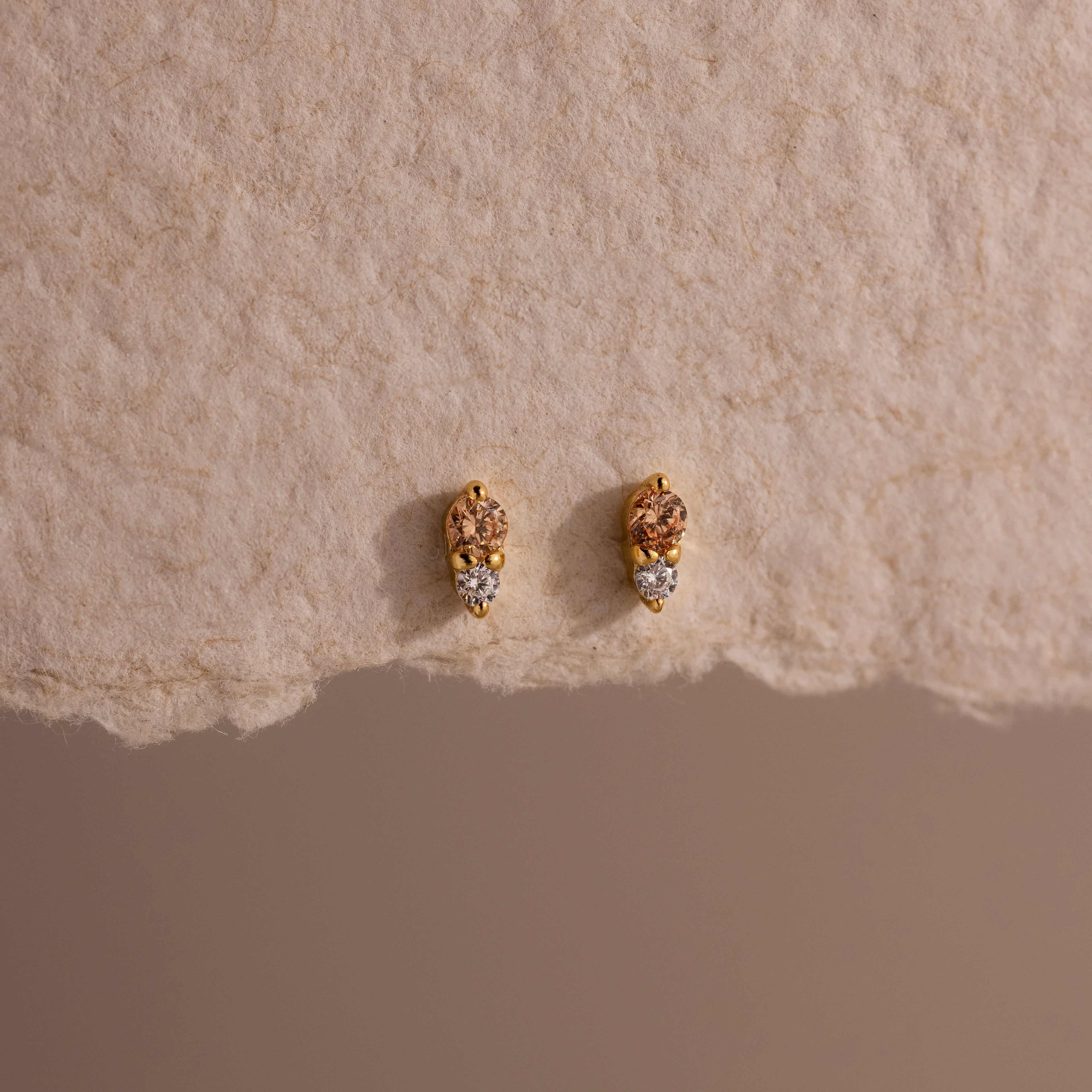 Diamond Birthstone Duo Flatback Studs Silver 18K Gold Plated