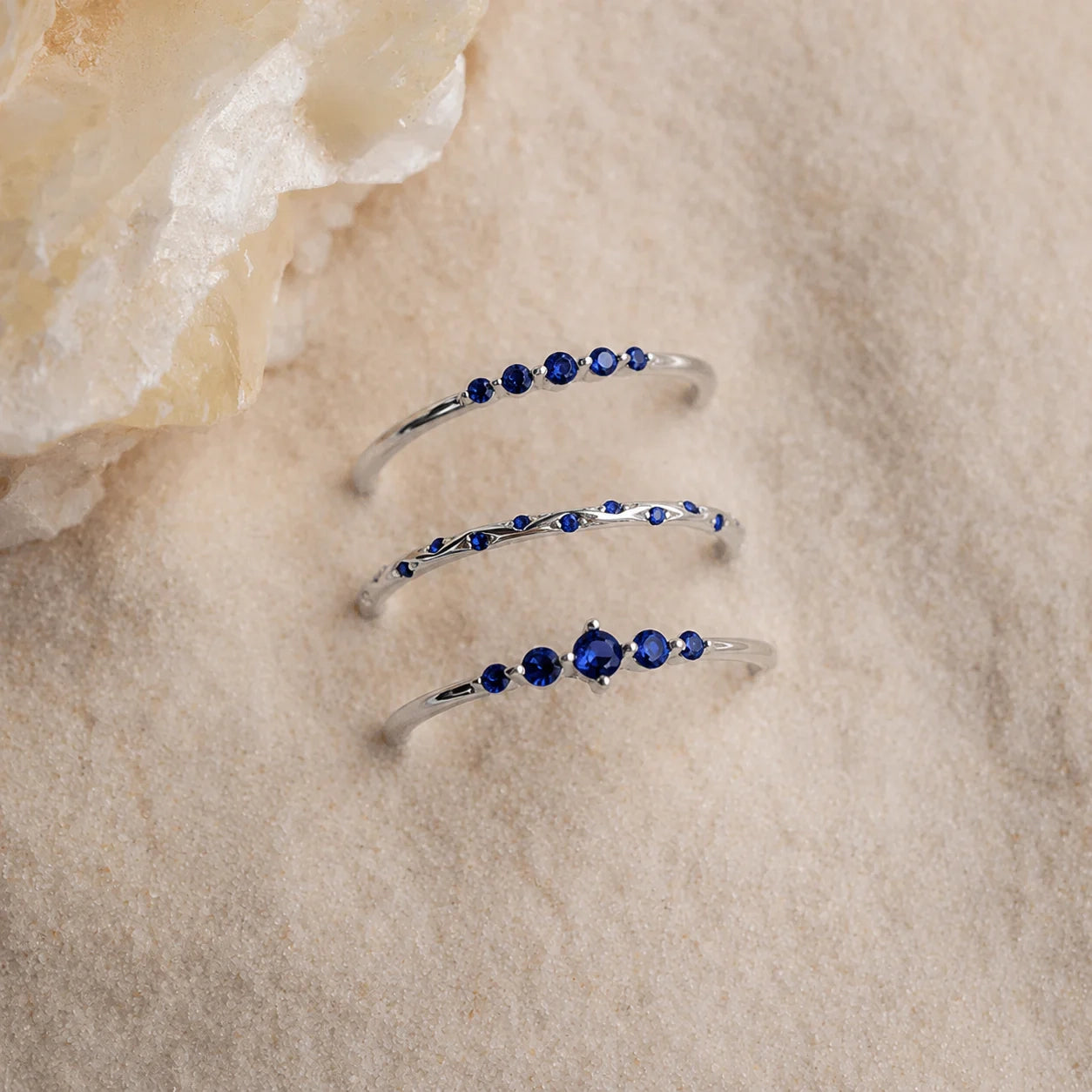 Sapphire Stacking Ring Set: Ocean-Inspired Elegance