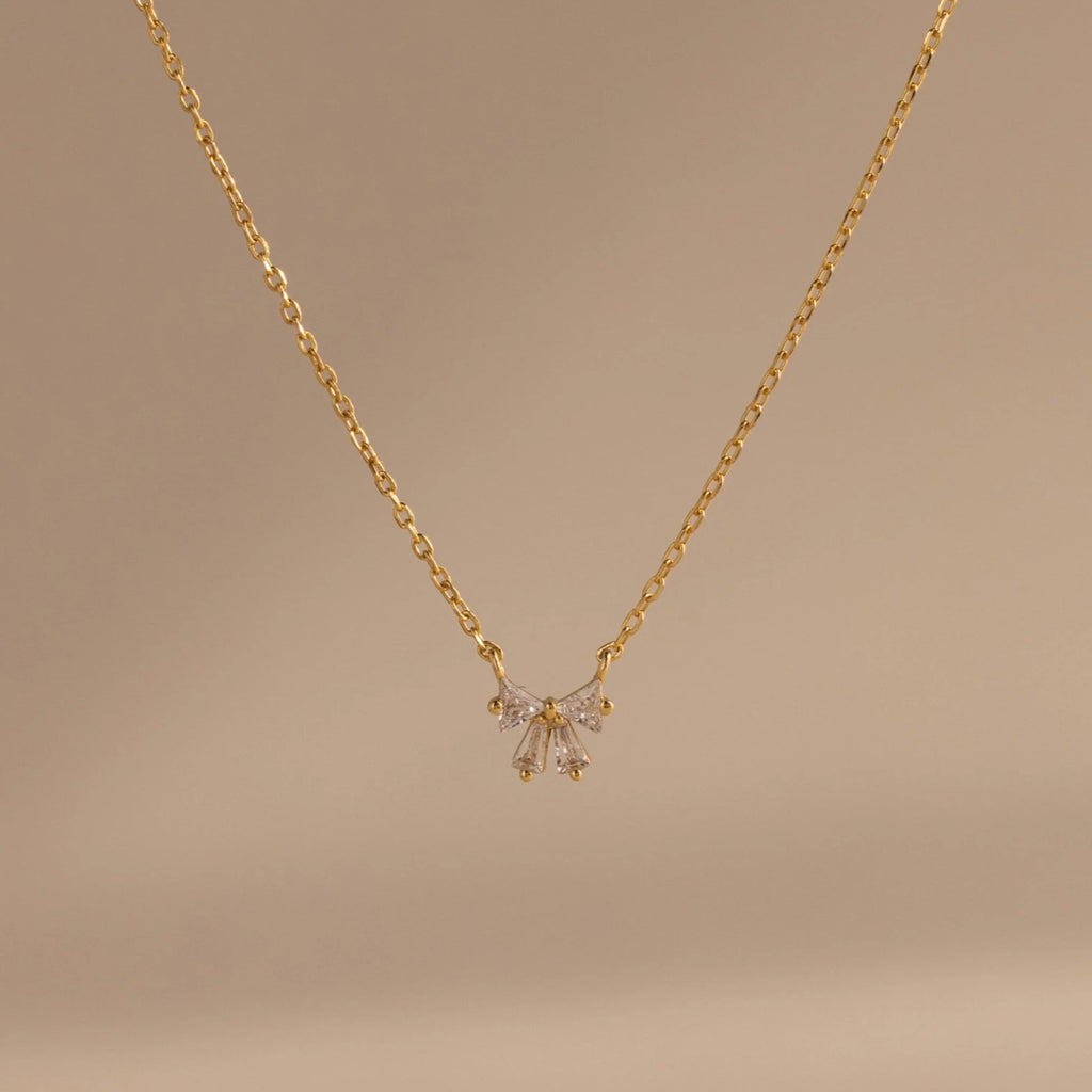 Diamond Bow Necklace Silver 18K Gold Plated