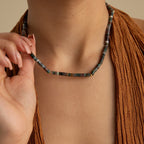 Moss Agate Beaded Necklace Silver 18K Gold Plated