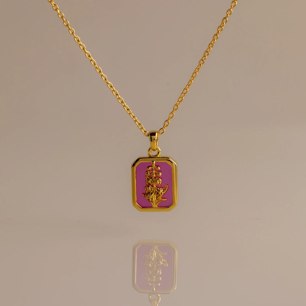 Birth Flower Charm Necklace Silver 18K Gold Plated