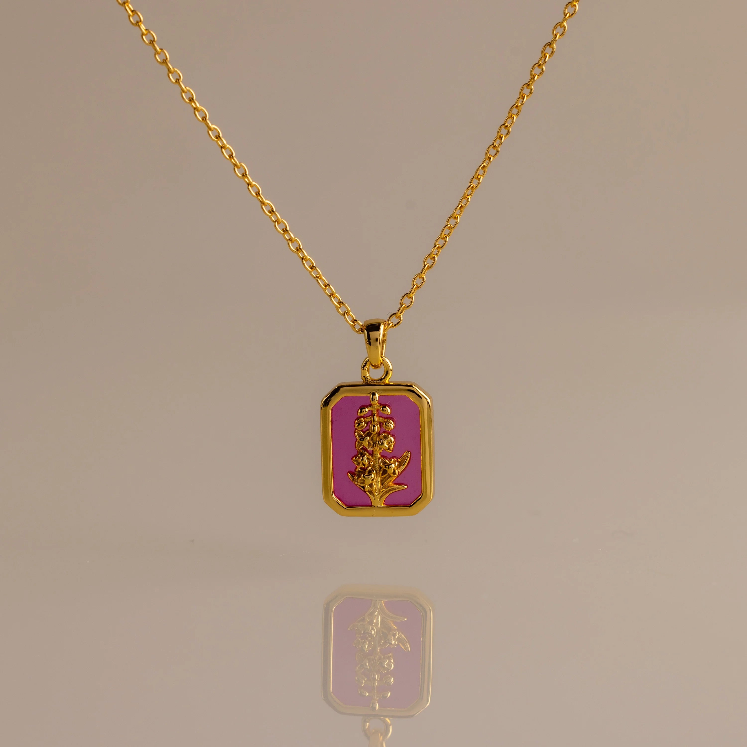 Birth Flower Charm Necklace Silver 18K Gold Plated
