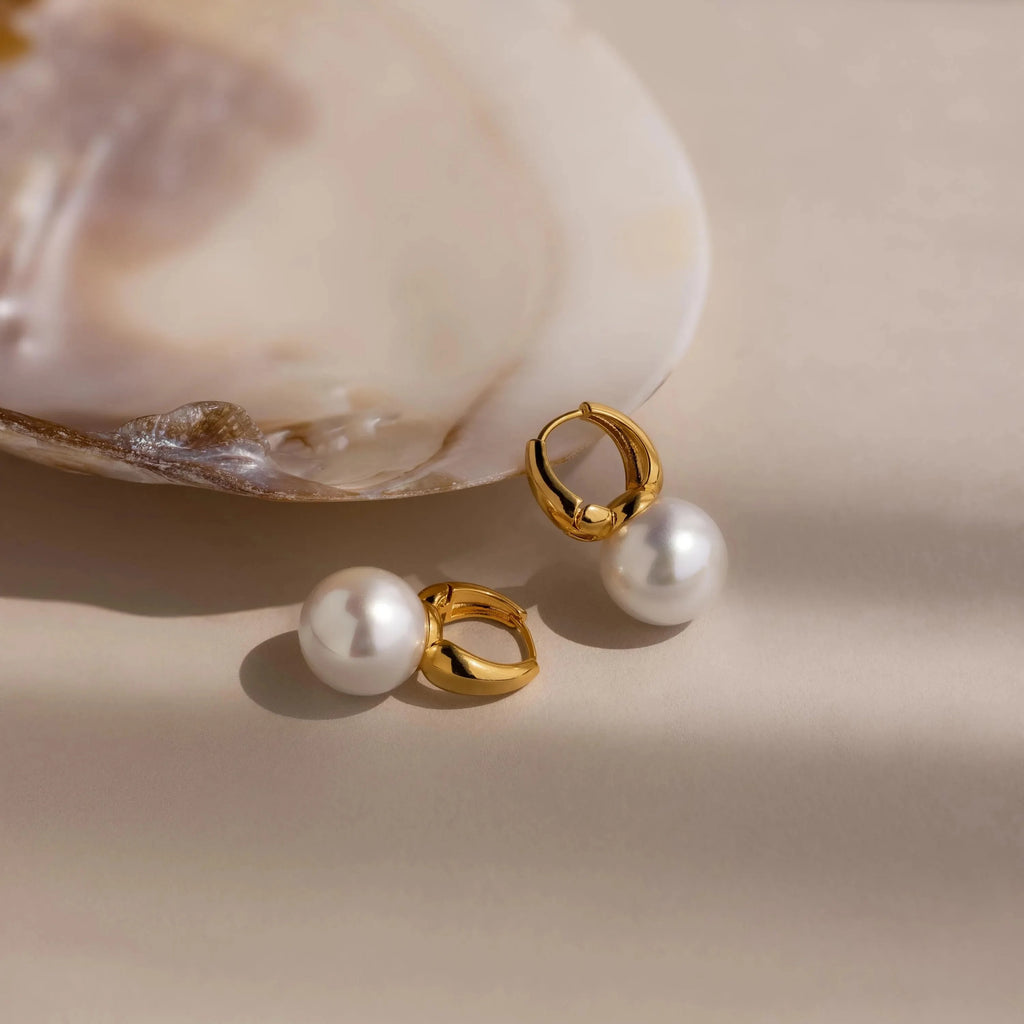 Dome Pearl Huggies Silver 18K Gold Plated