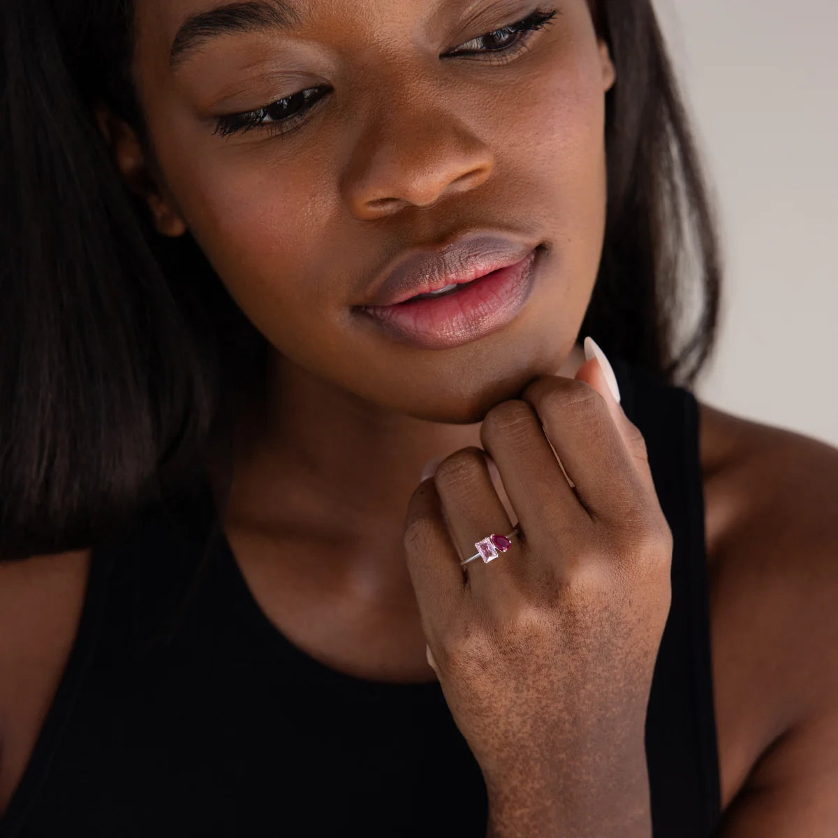 Toi et Moi Birthstone Ring  Silver 18K Gold Plated