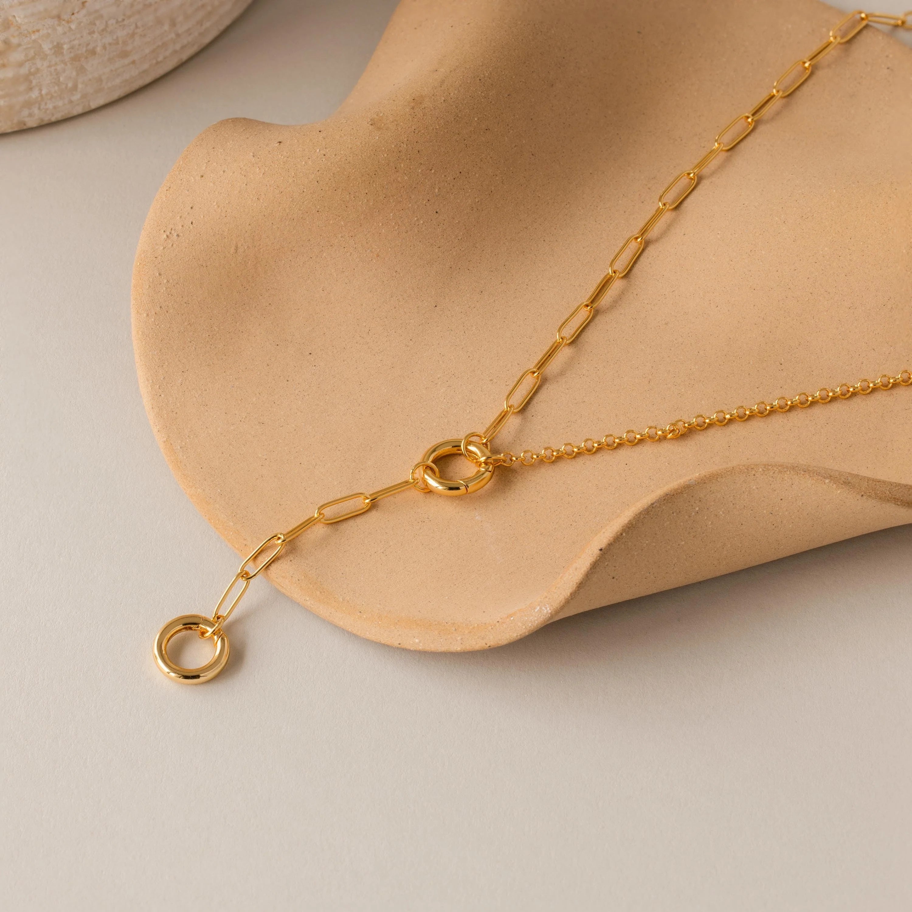 Rolo Lariat Paperclip Clasp Necklace Silver 18K Gold Plated