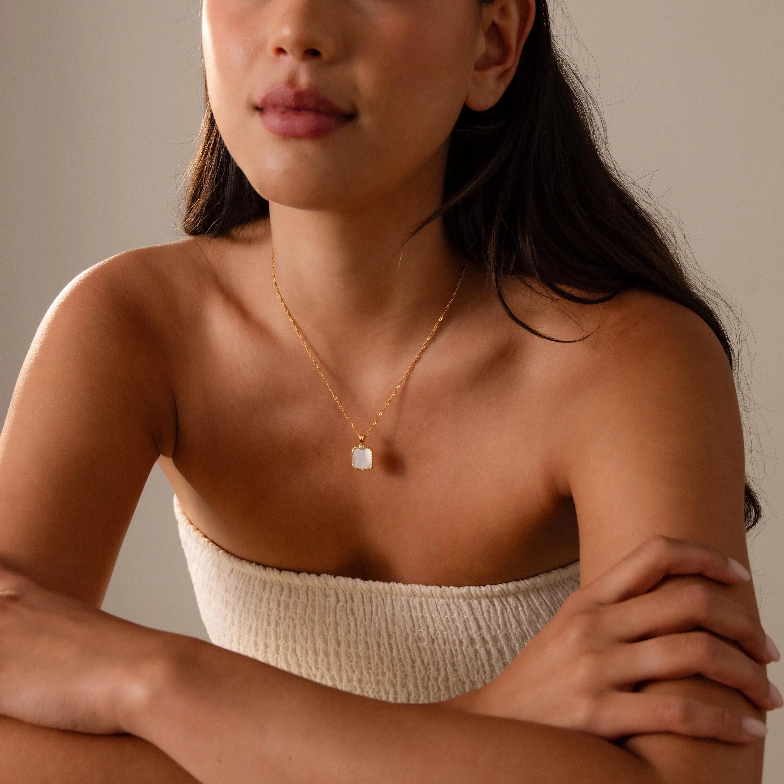 Serenity Mother of Pearl Necklace Silver 18K Gold Plated