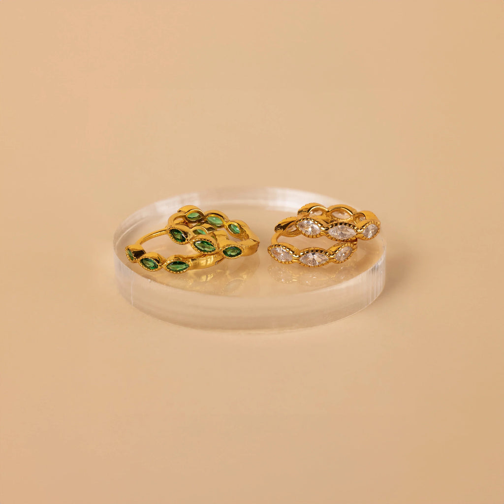Emerald Marquise Inlay Huggies Silver 18K Gold Plated