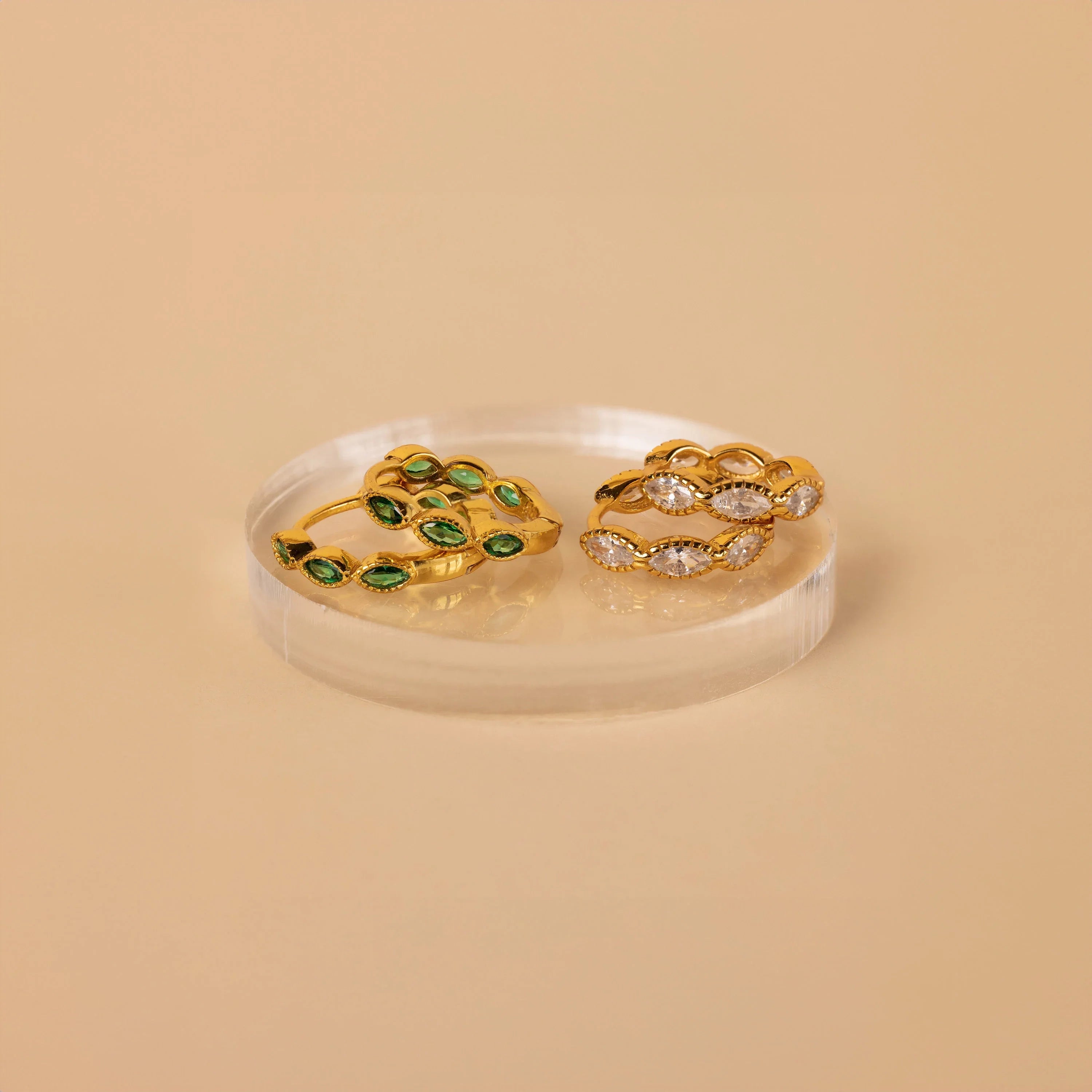 Emerald Marquise Inlay Huggies Silver 18K Gold Plated