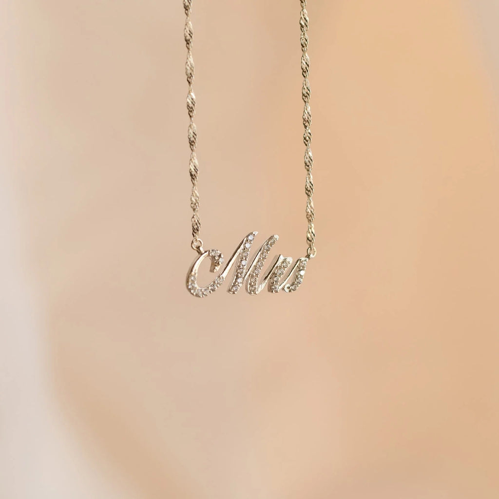 Elegant Pave Name Necklace Silver 18K Gold Plated