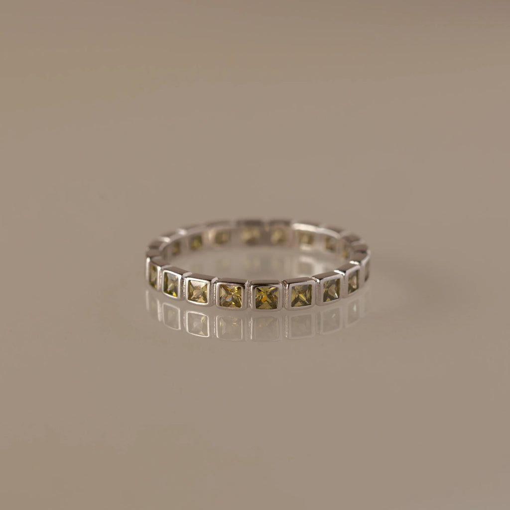 Eternity Bezel Peridot Ring Silver 18K Gold Plated