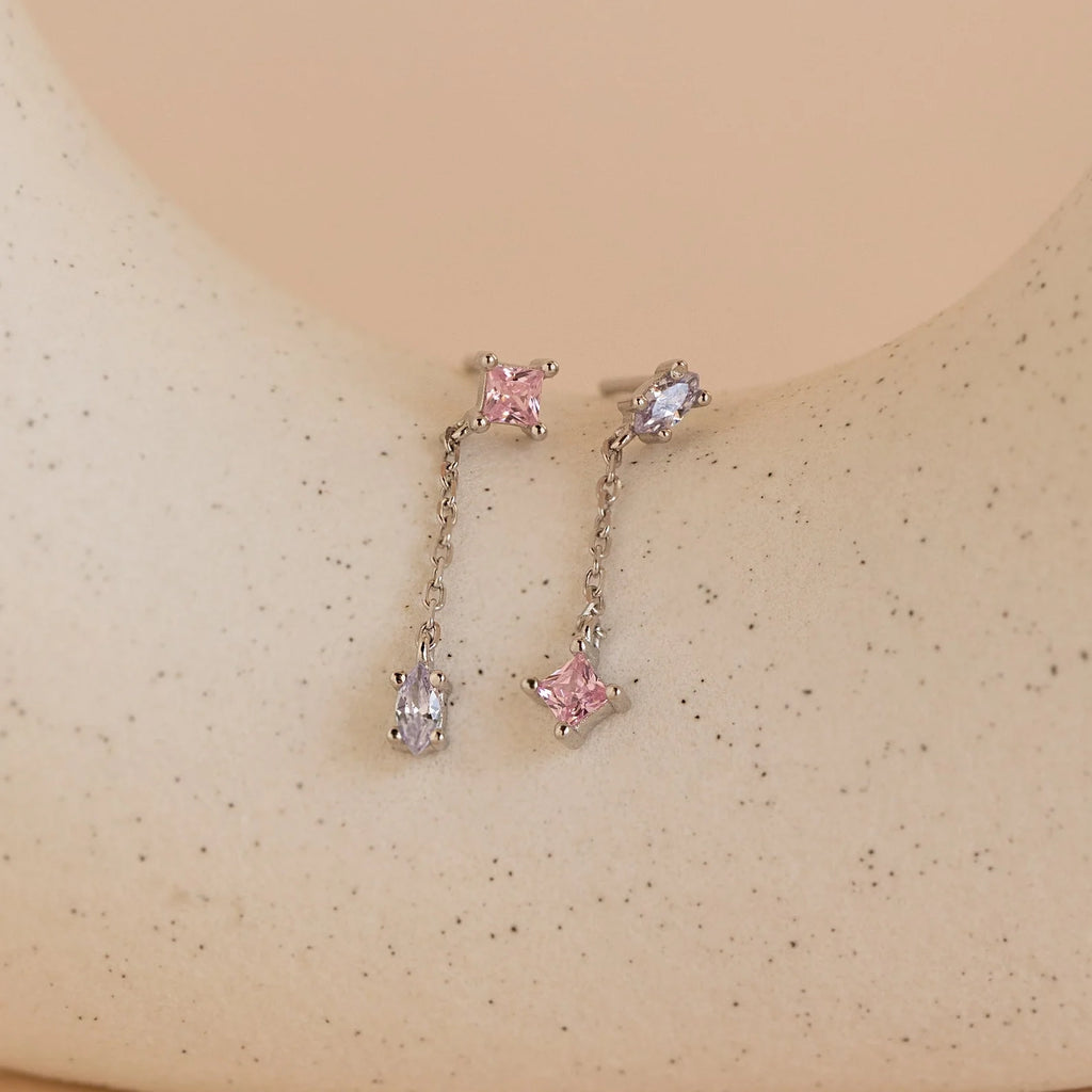 Mixed Crystal Drop Earrings Silver 18K Gold Plated