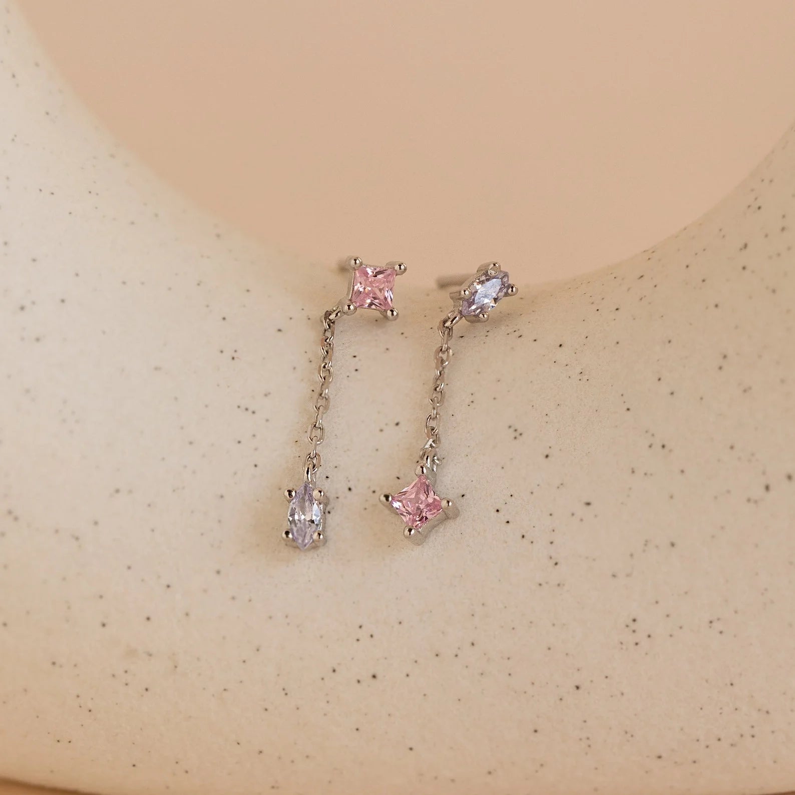 Mixed Crystal Drop Earrings Silver 18K Gold Plated