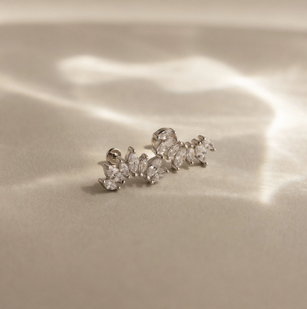 Marquise Cut Diamond Flatback Climbers Silver 18K Gold Plated