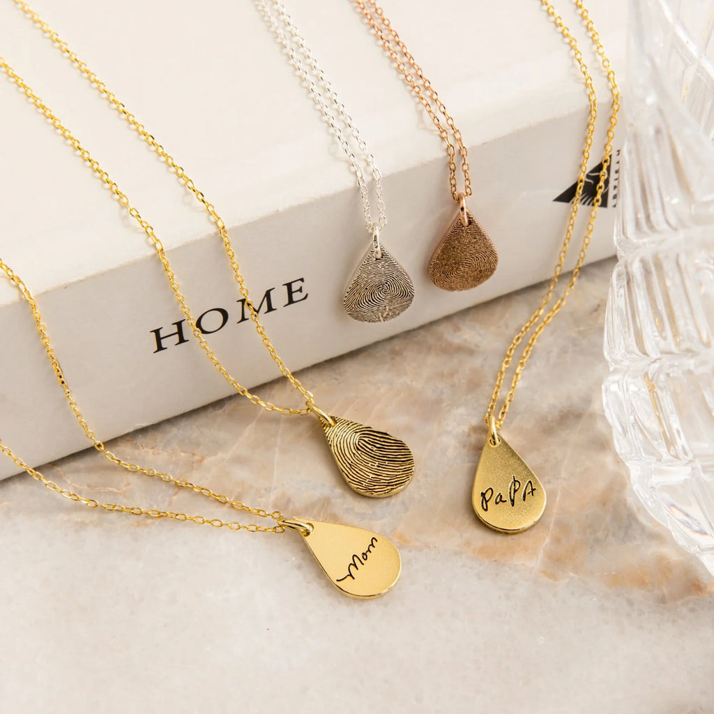 Tear Drop Fingerprint Necklace Silver 18K Gold Plated