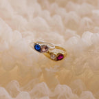 Duo Birthstone Heart Signet Ring Silver 18K Gold Plated