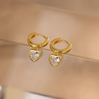 Diamond Heart Drop Huggies Silver 18K Gold Plated