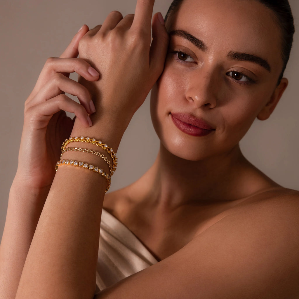 Diamond Heart Link Bracelet Silver 18K Gold Plated