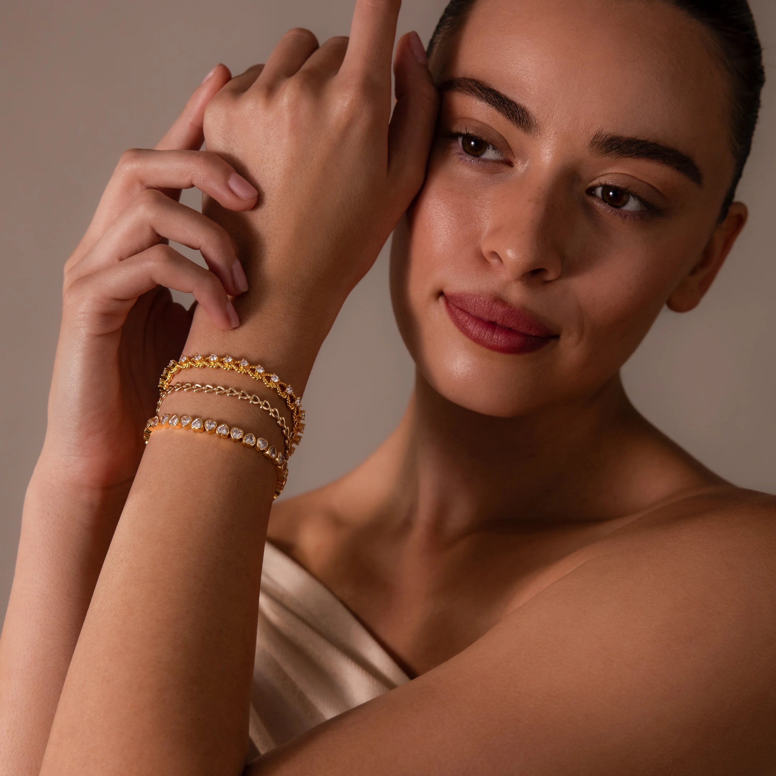 Diamond Heart Link Bracelet Silver 18K Gold Plated