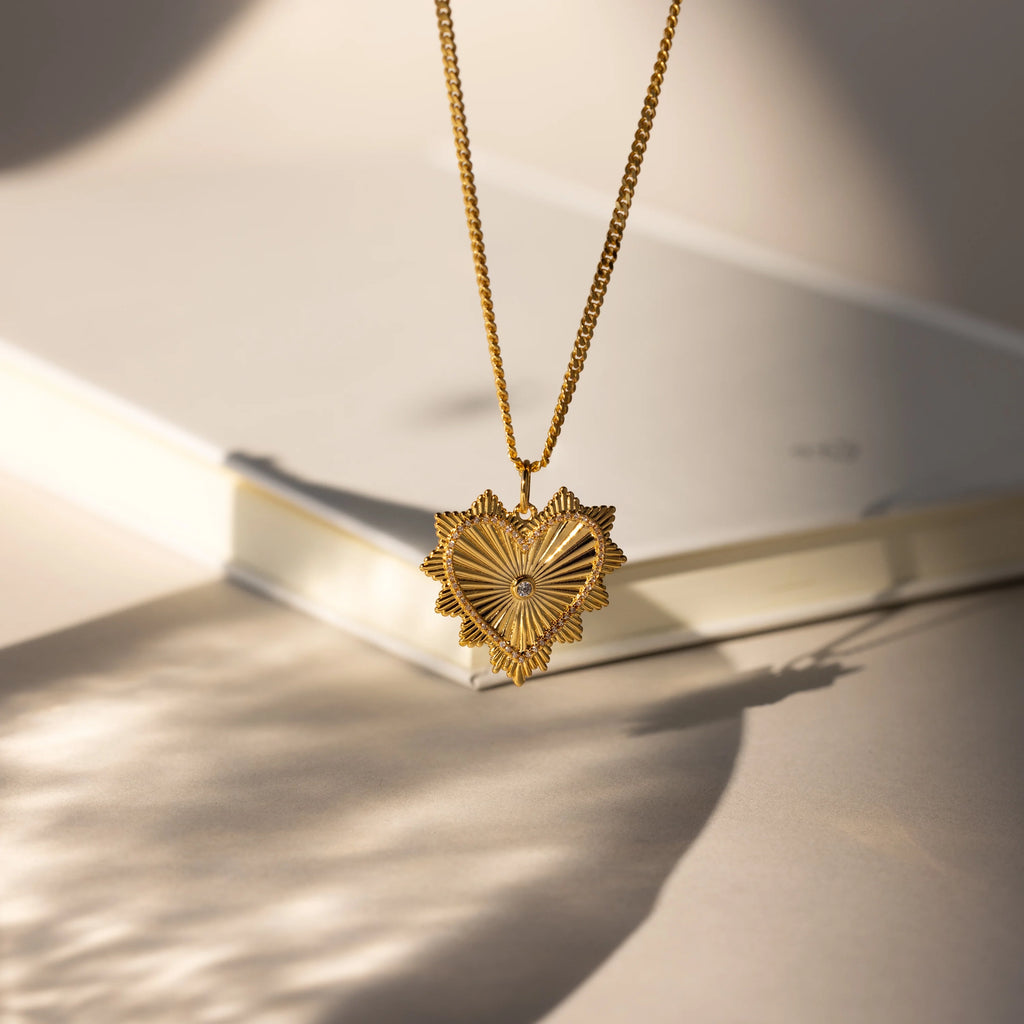 Ribbed Diamond Heart Charm Silver 18K Gold Plated