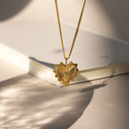 Ribbed Diamond Heart Charm Silver 18K Gold Plated