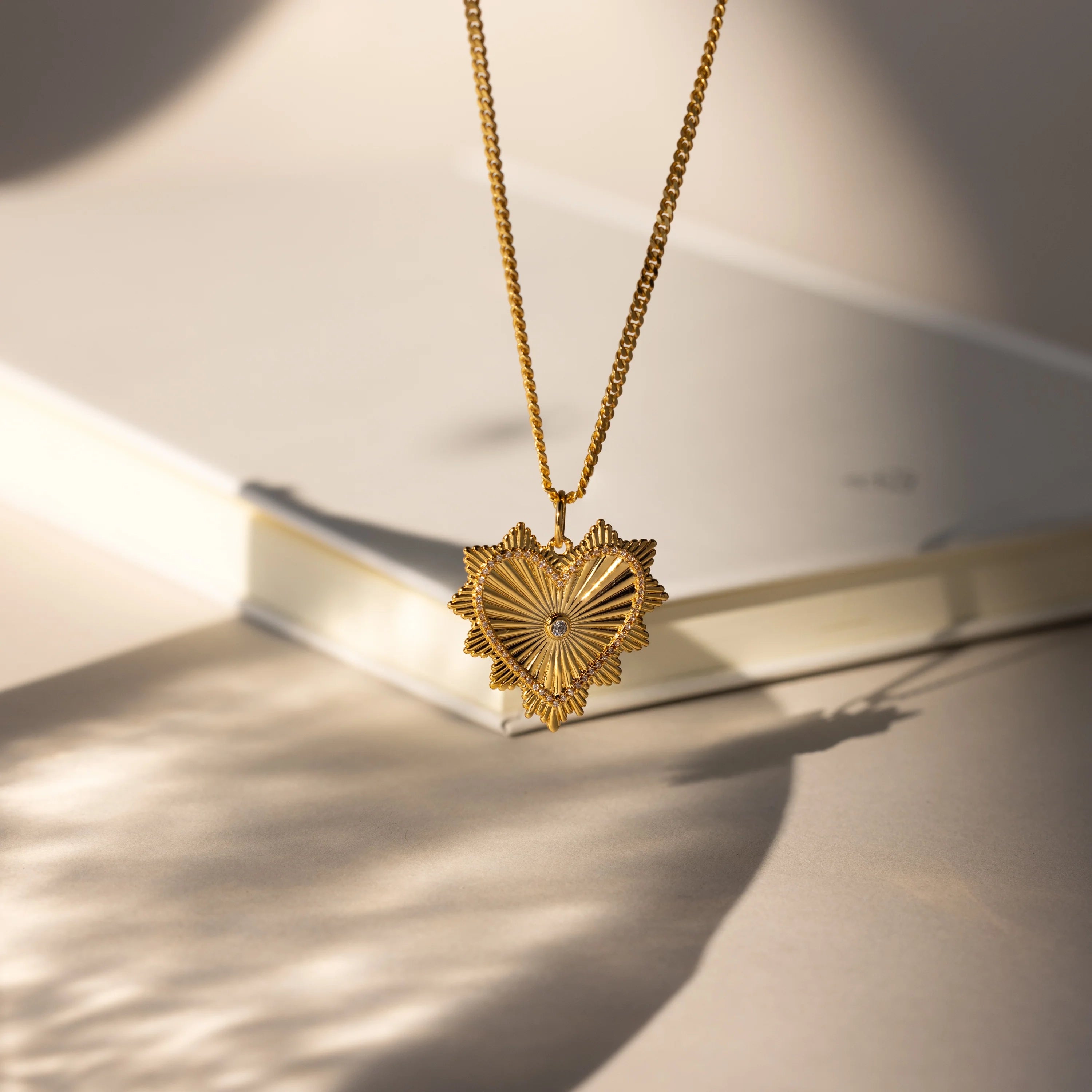 Ribbed Diamond Heart Charm Silver 18K Gold Plated