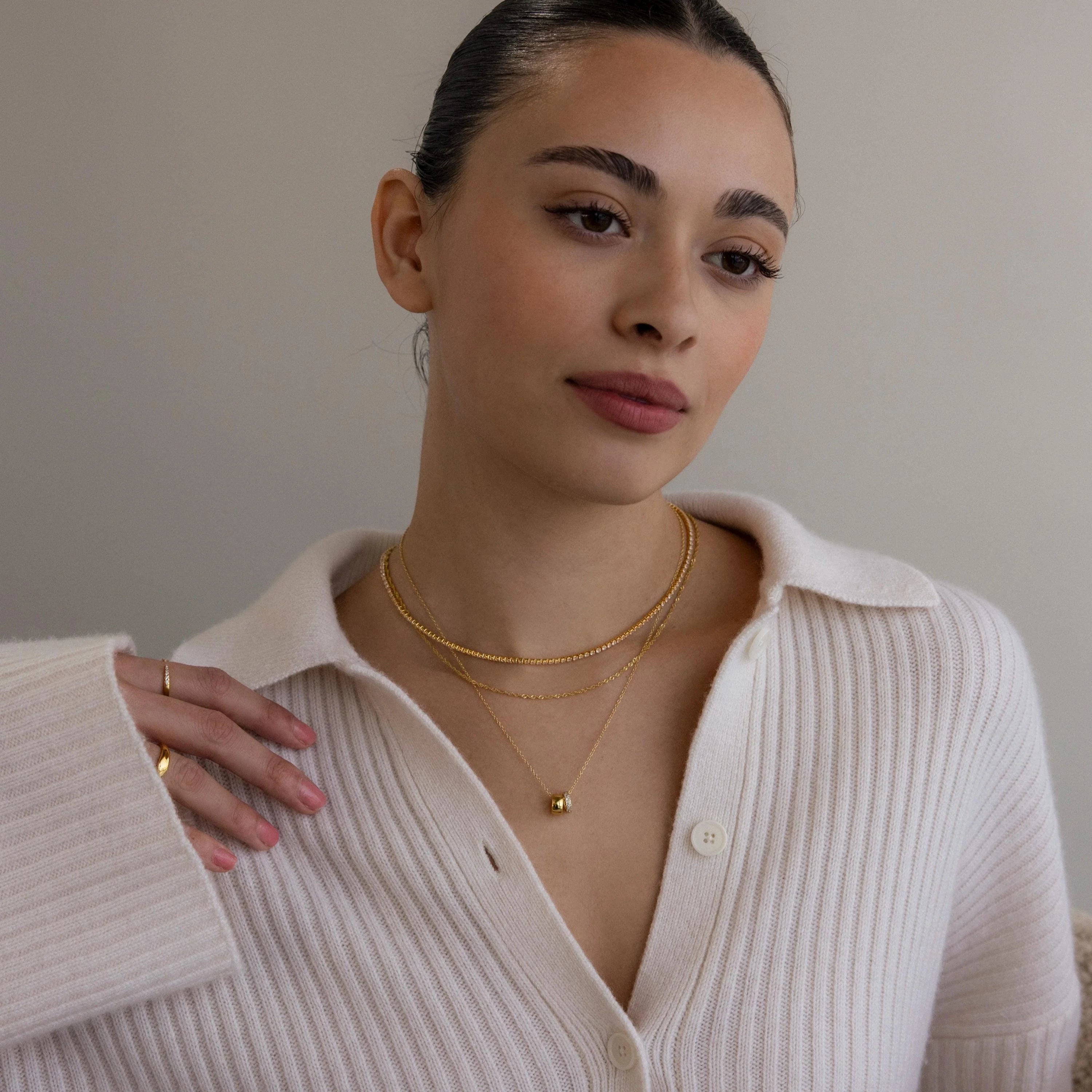 Pave Duo Circle Necklace Silver 18K Gold Plated