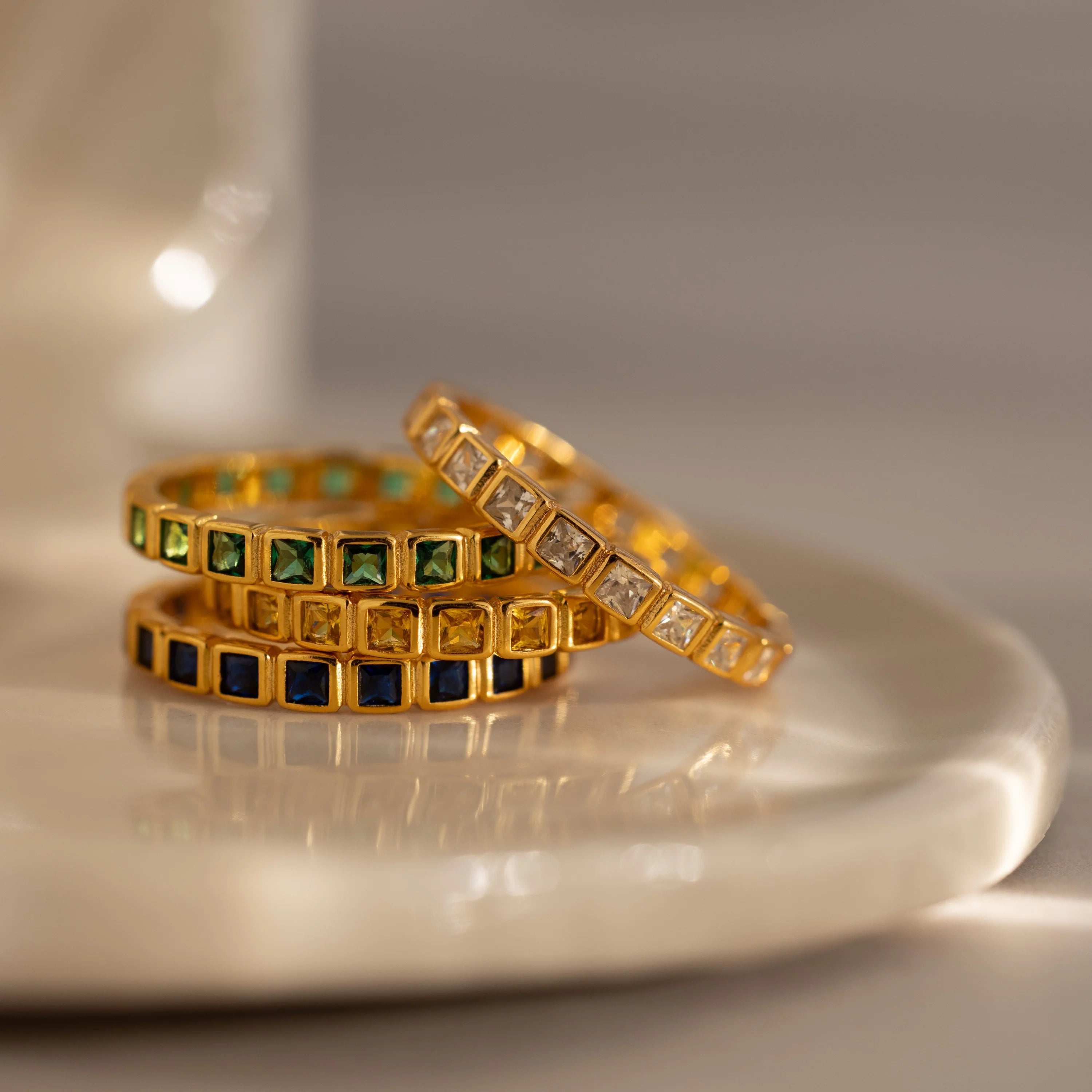 Eternity Bezel Emerald Ring Silver 18K Gold Plated