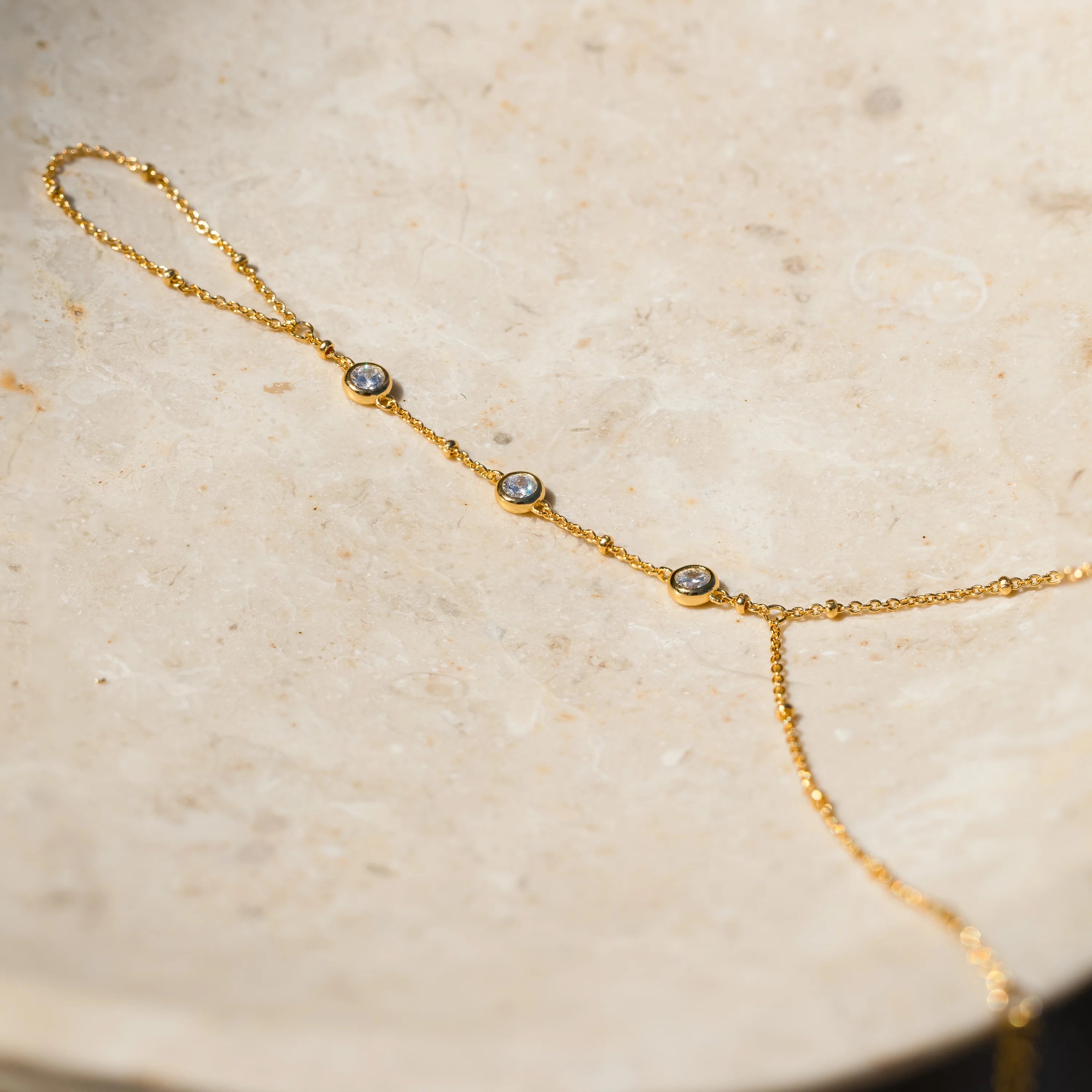 Diamond Bezel Hand Chain Silver 18K Gold Plated