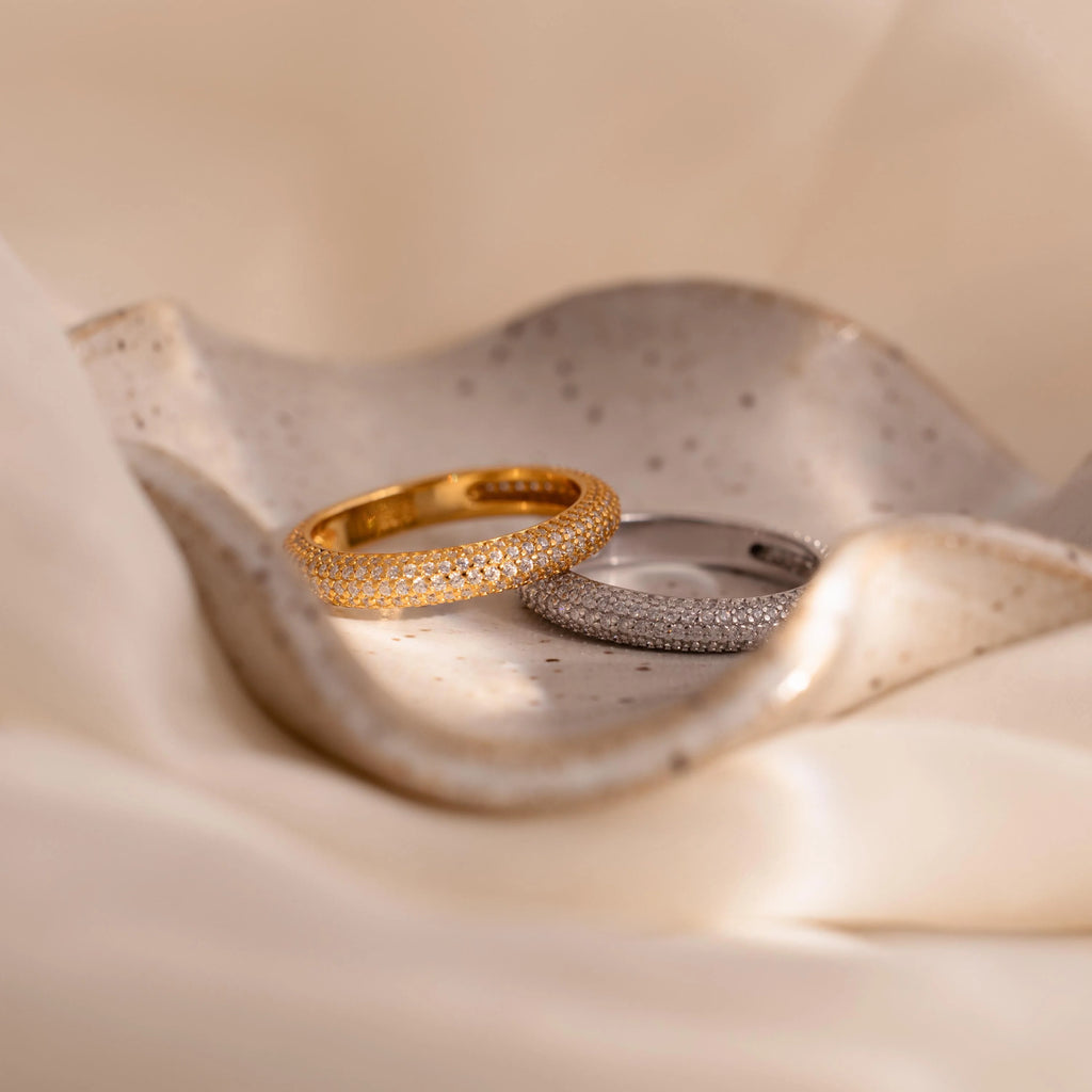 Skinny Pave Stacking Ring  Silver 18K Gold Plated