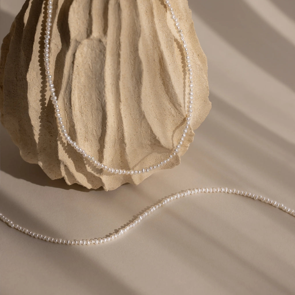 Freshwater Pearl Beaded Necklace Silver 18K Gold Plated