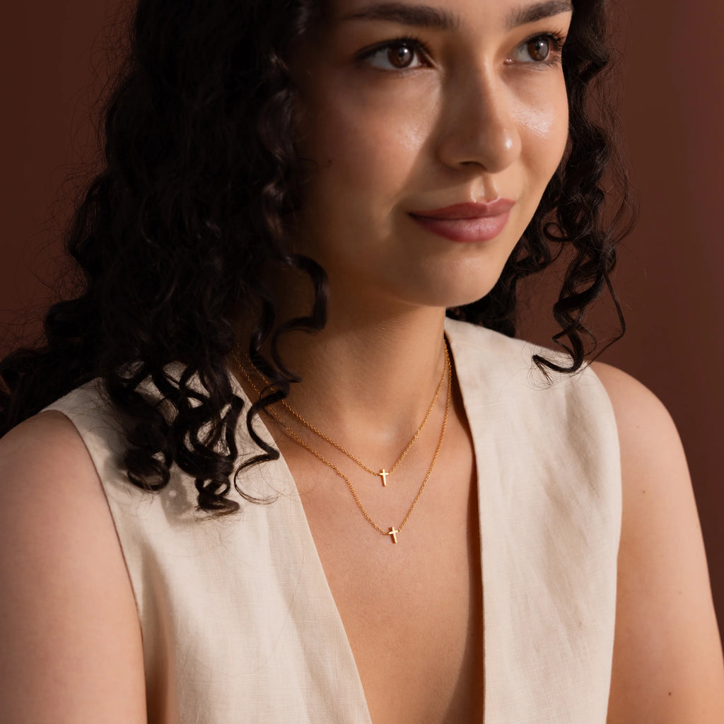 Dainty Cross Necklace Silver 18K Gold Plated
