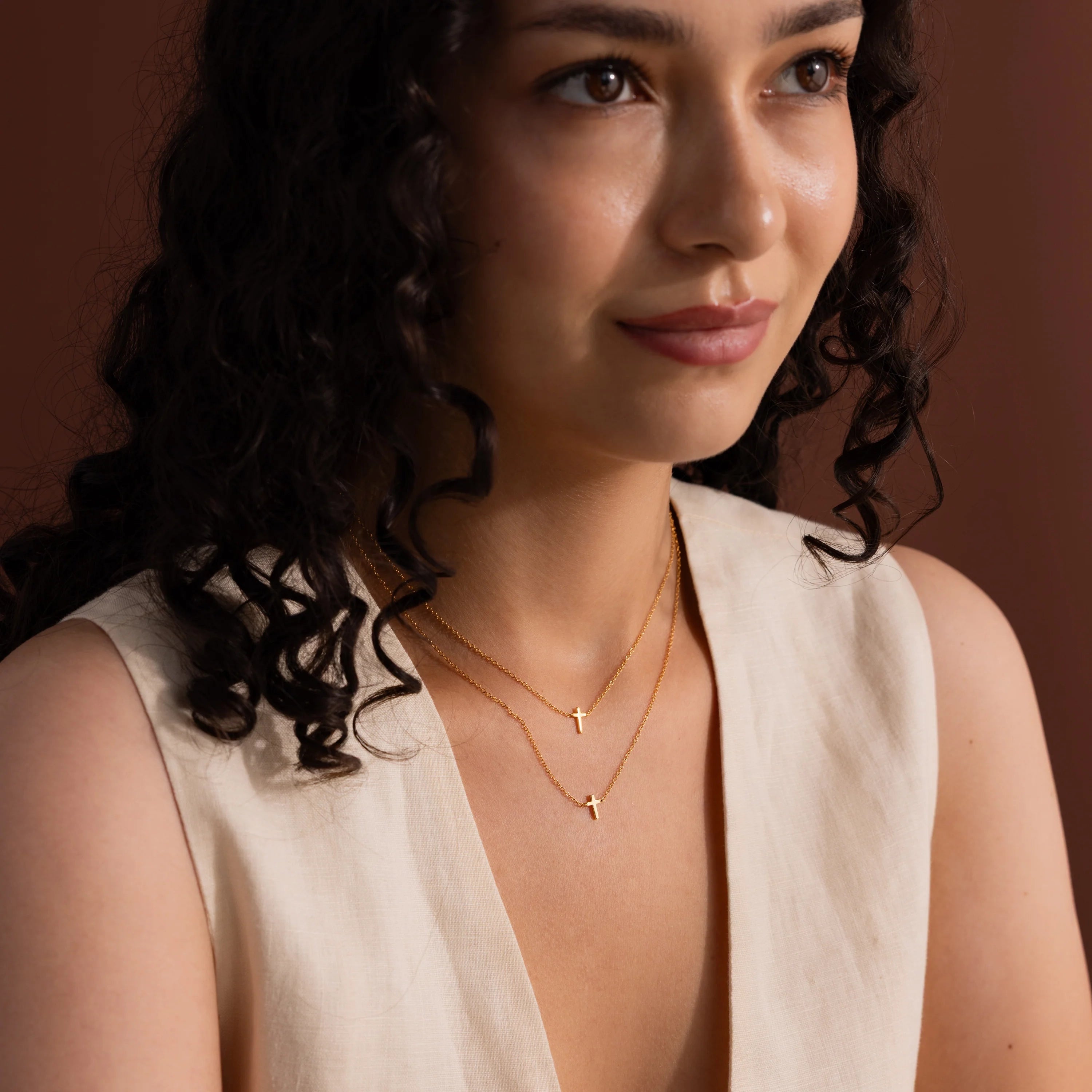 Dainty Cross Necklace Silver 18K Gold Plated