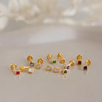 Pink Tourmaline Square Bezel Flatback Studs Silver 18K Gold Plated