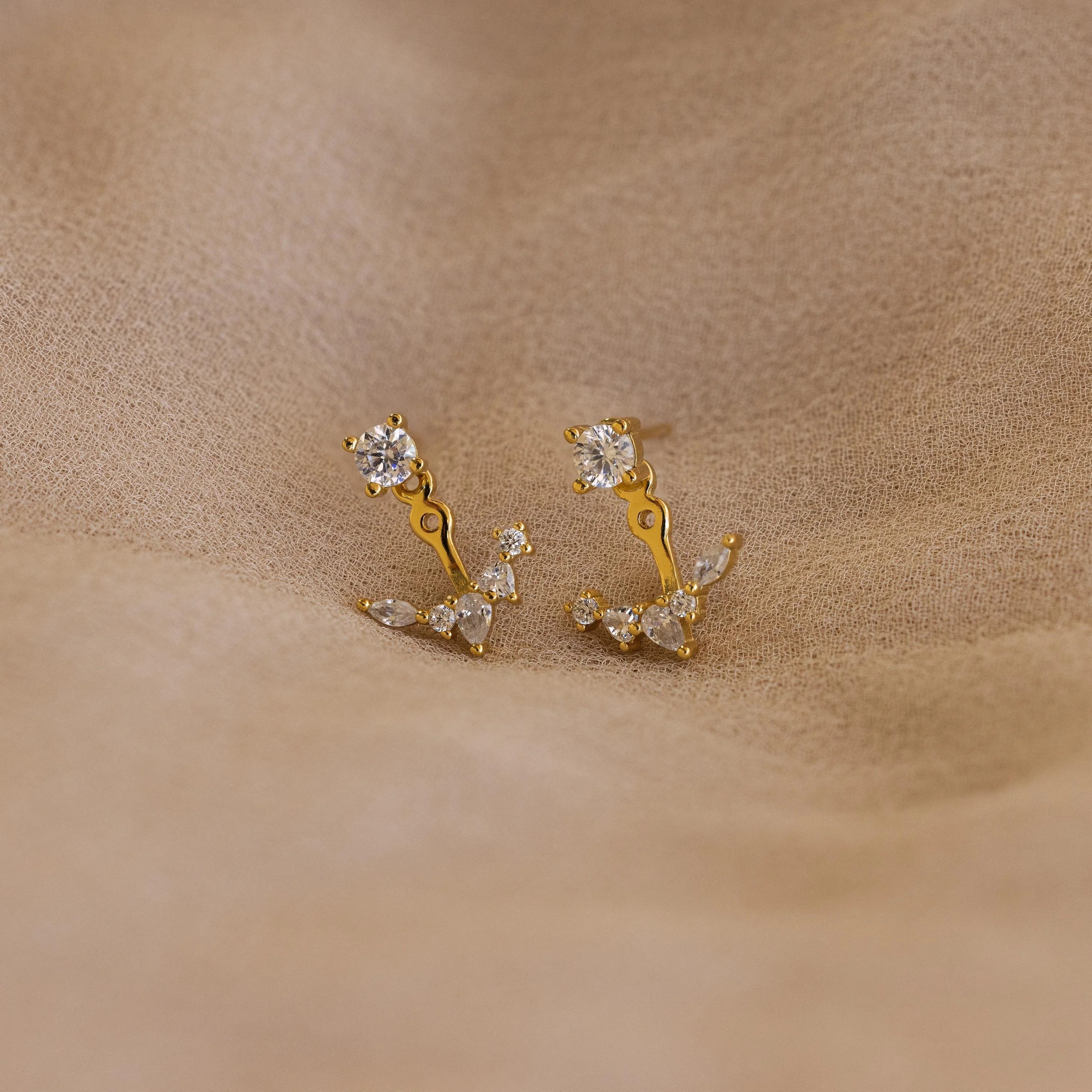 Diamond Cluster Ear Jackets  Silver 18K Gold Plated