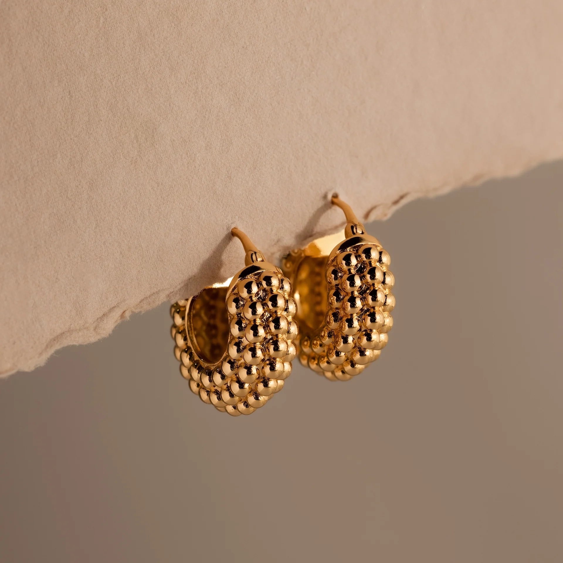 Beaded Dome Hoops Silver 18K Gold Plated
