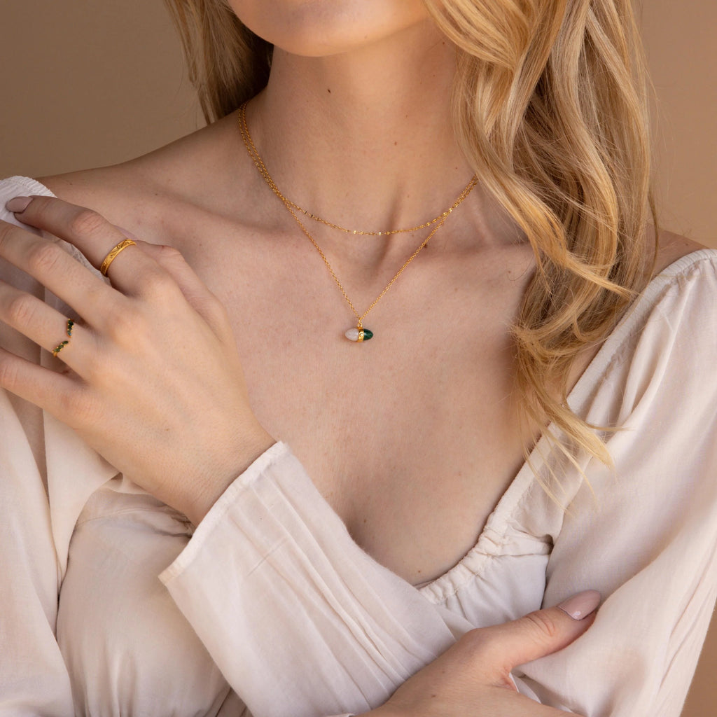 Malachite & Moonstone Necklace Silver 18K Gold Plated