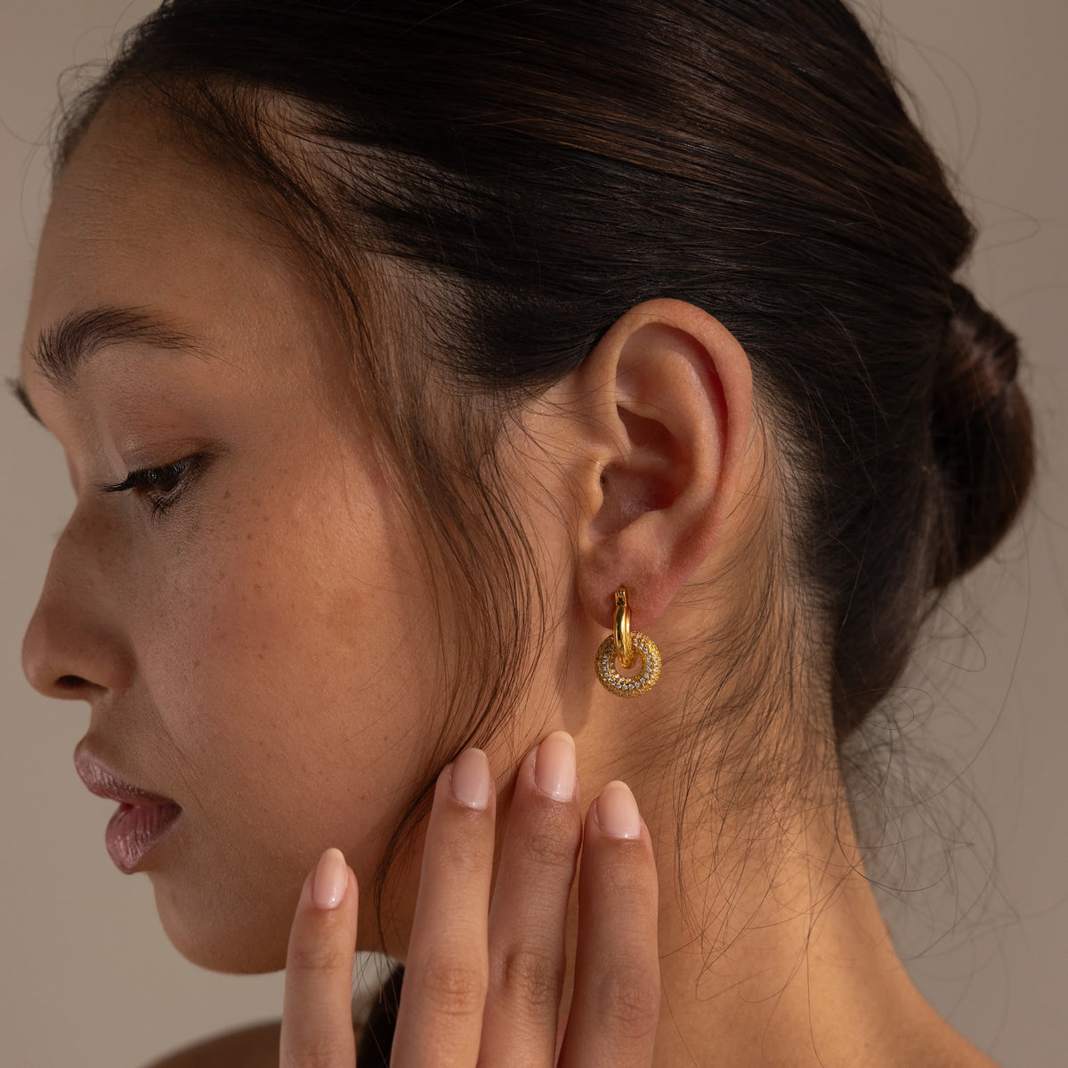 Diamond Duo Pave Link Hoops  Silver 18K Gold Plated