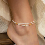 Dainty Pearl Beaded Anklet Silver 18K Gold Plated