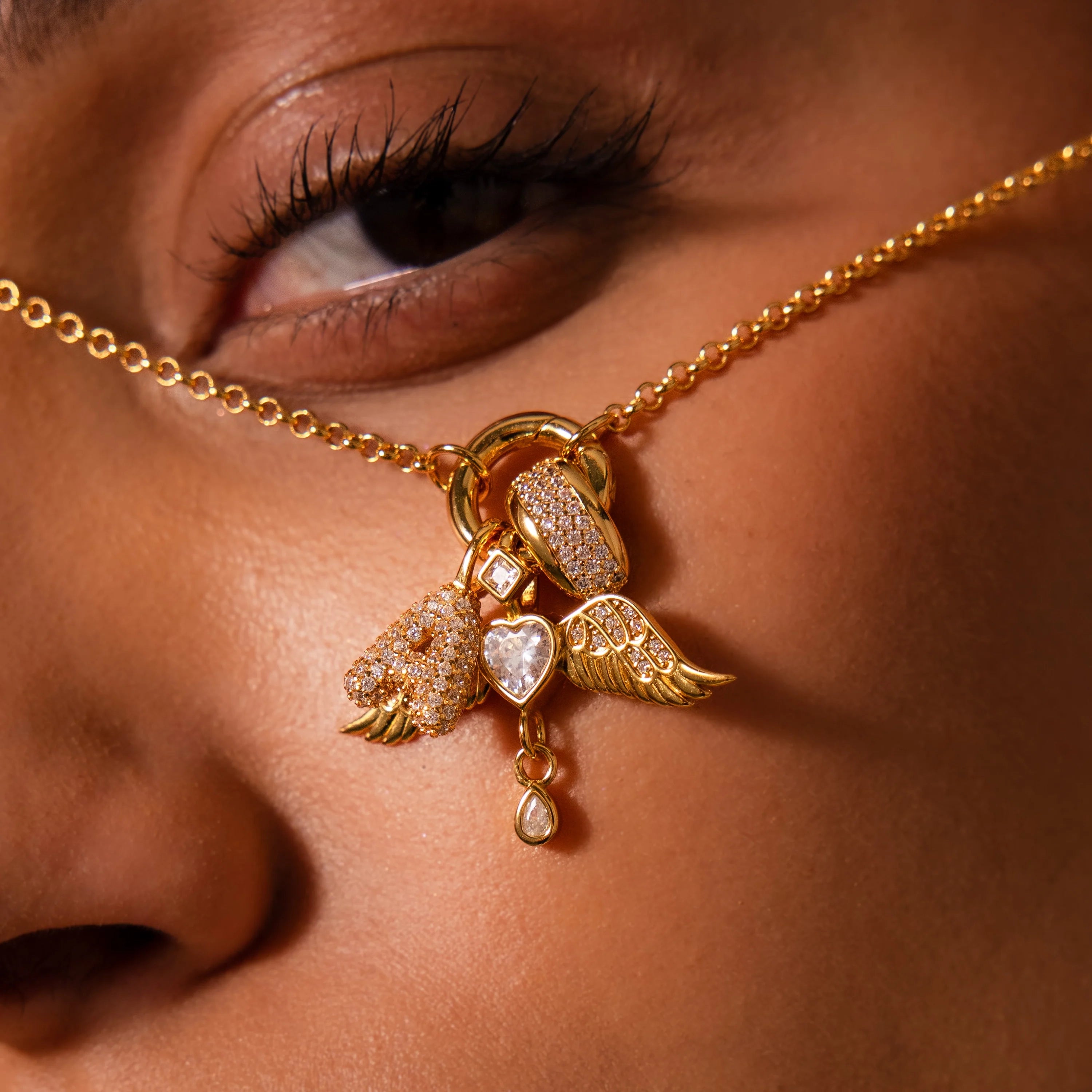 Diamond Angel Wing Charm Silver 18K Gold Plated