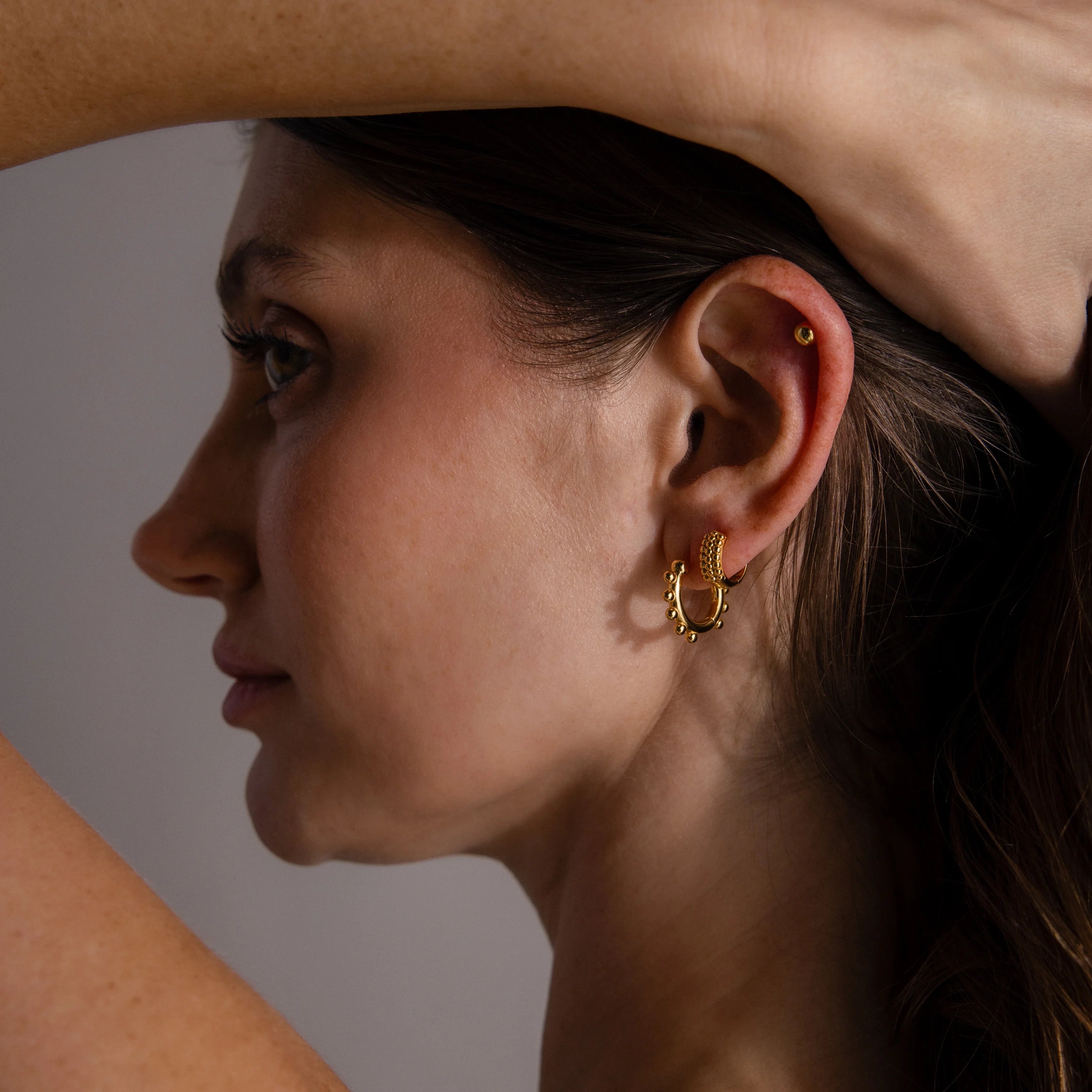 Beaded Hoops Silver 18K Gold Plated
