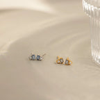 Baguette Aquamarine Pearl Studs Silver 18K Gold Plated