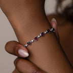Diamond Garnet Heart Tennis Bracelet Silver 18K Gold Plated