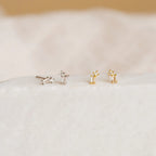 Round & Baguette Diamond Drop Studs Silver 18K Gold Plated