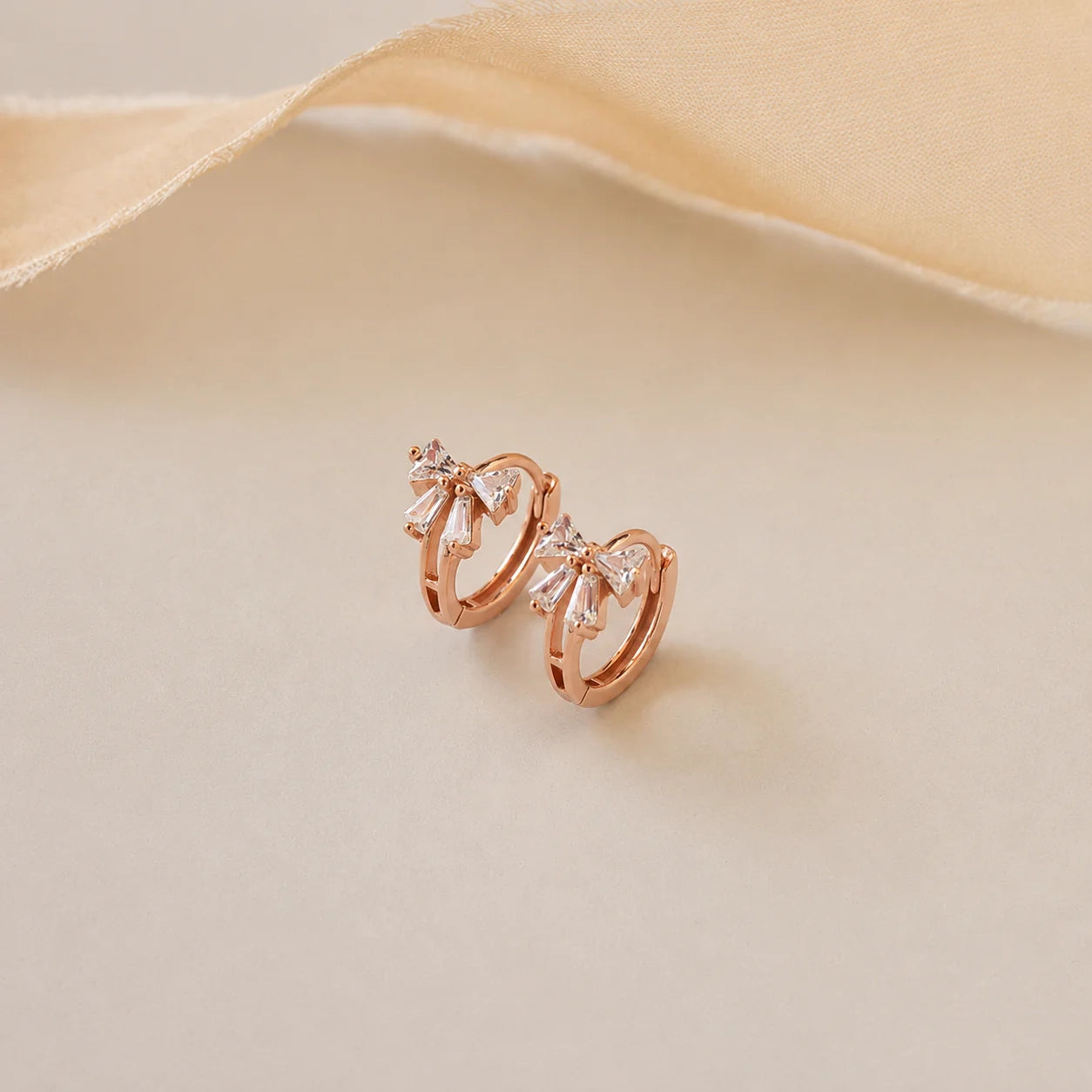 Diamond Ribbon Bow Huggie Earrings