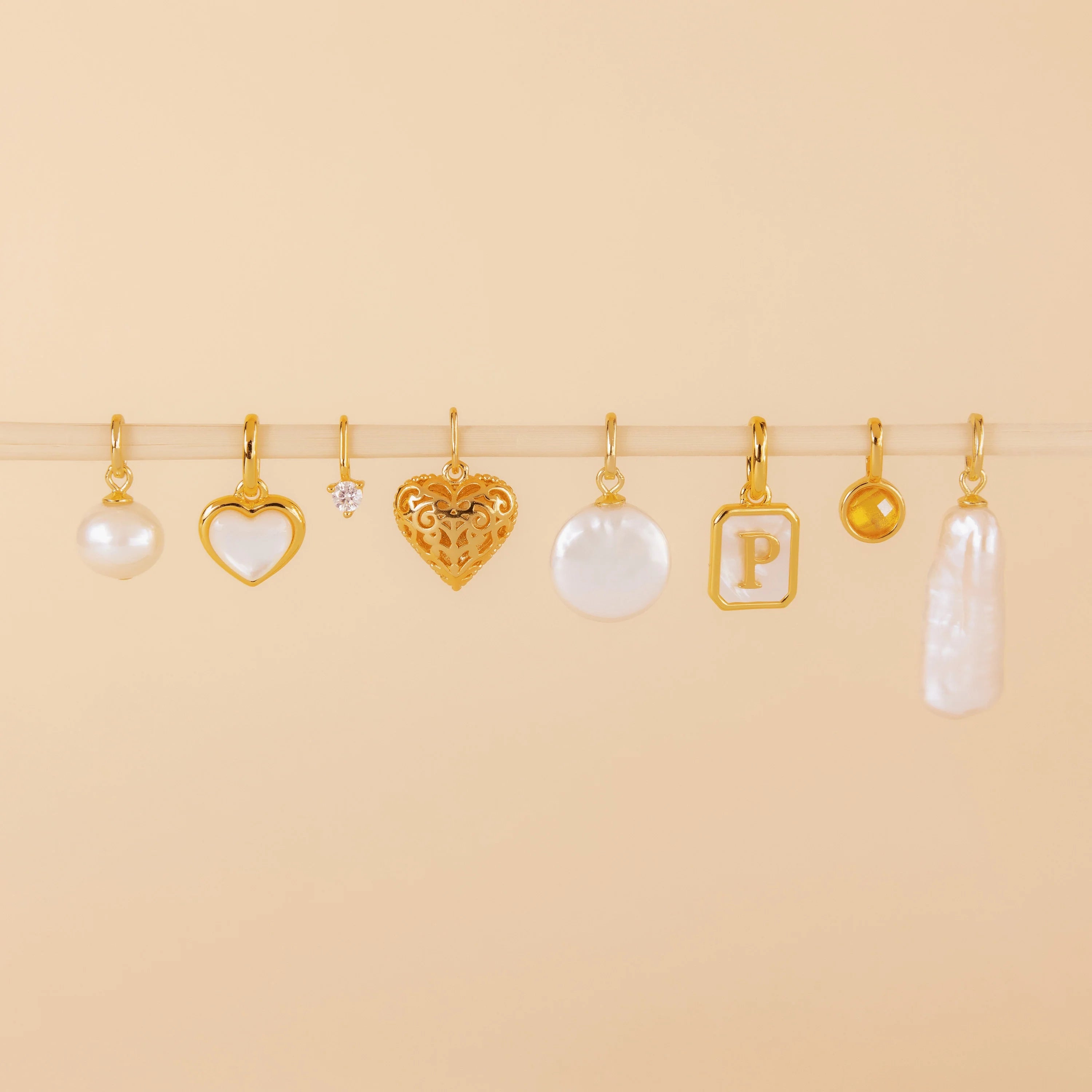 Mother of Pearl Heart Charm Silver 18K Gold Plated