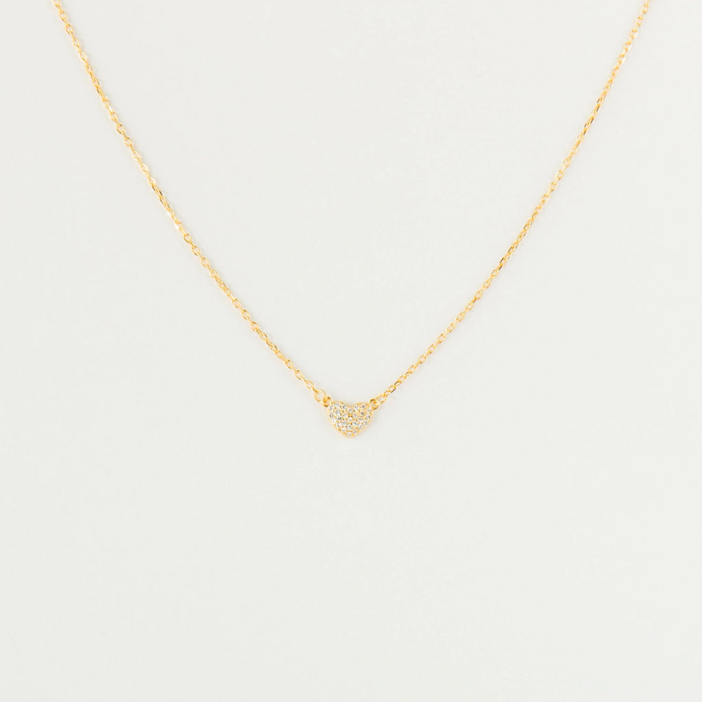 Pave Heart Charm Necklace Silver 18K Gold Plated