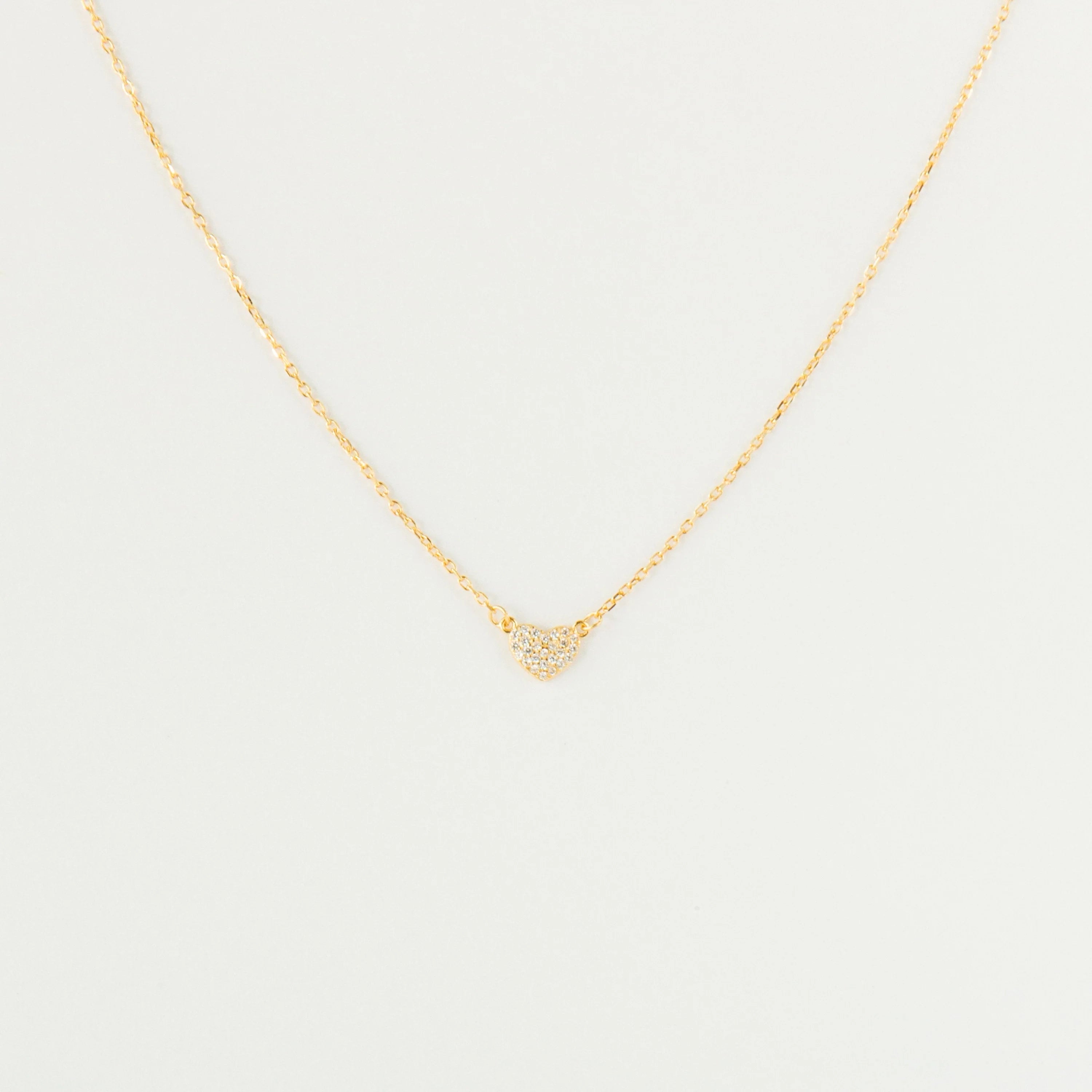 Pave Heart Charm Necklace Silver 18K Gold Plated