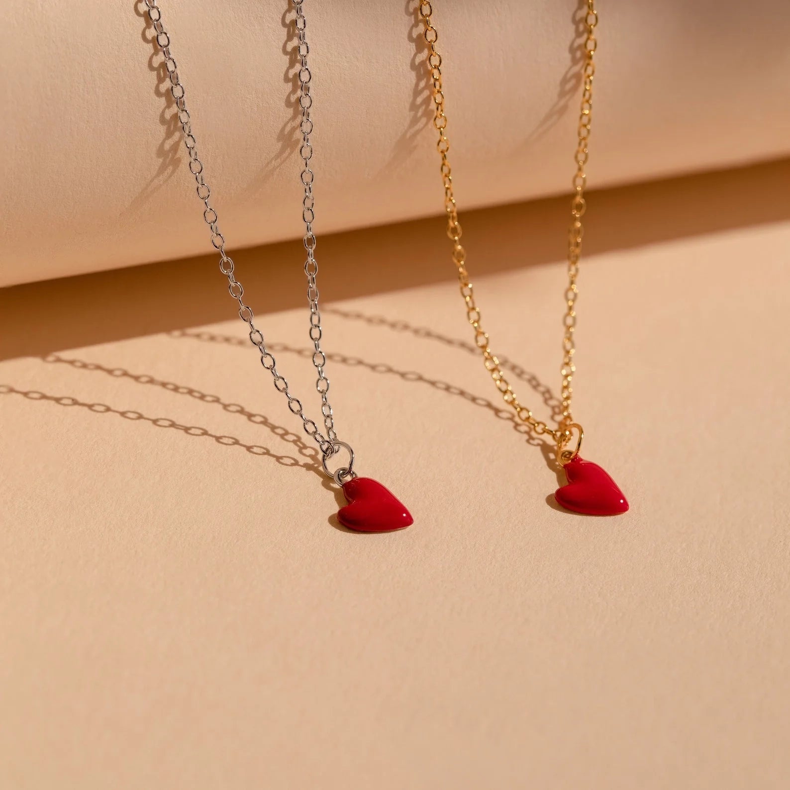 Little Red Heart Necklace  Silver 18K Gold Plated